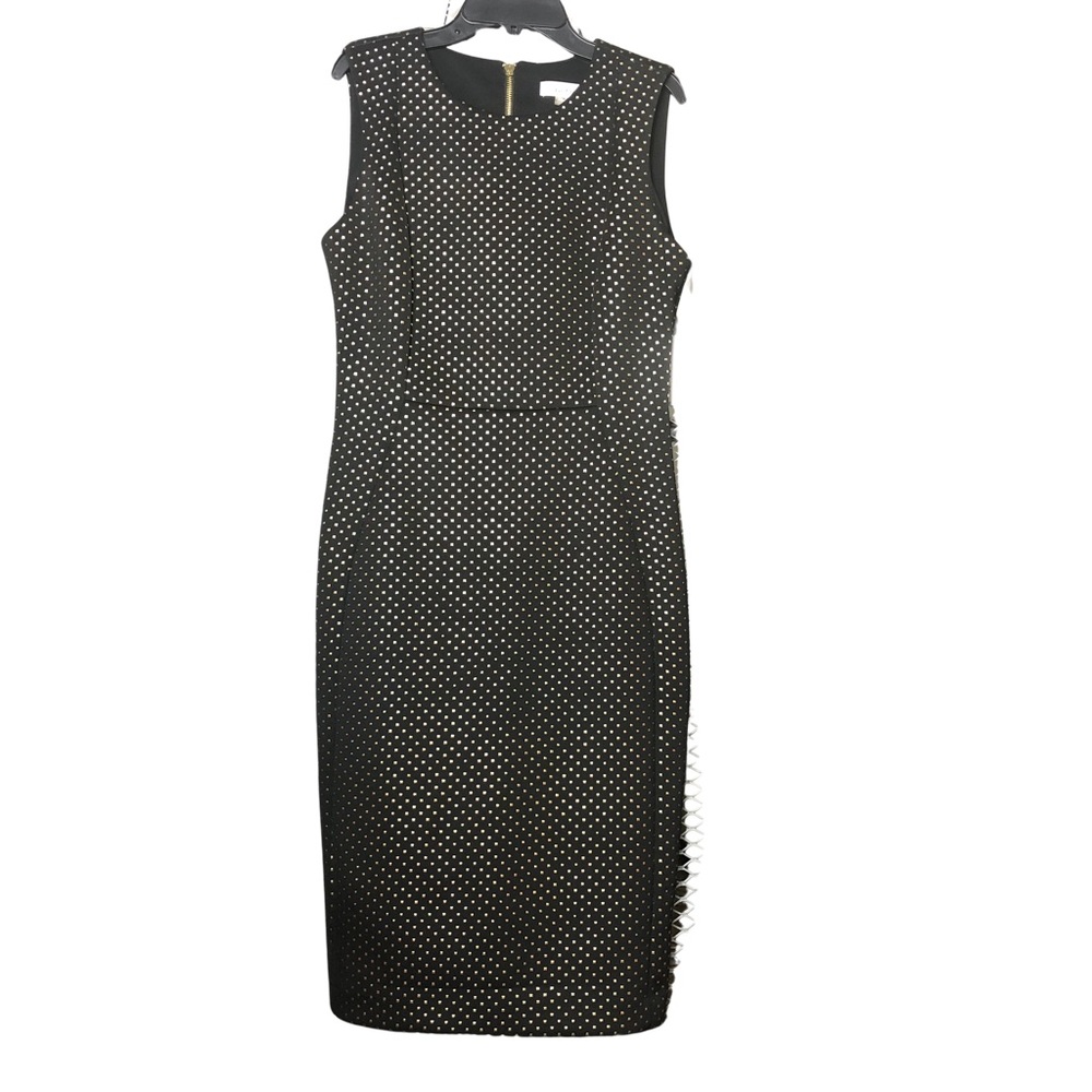 Calvin Klein Black w/ Gold Metallic Studded Sleeveless Sheath Dress: Size 8